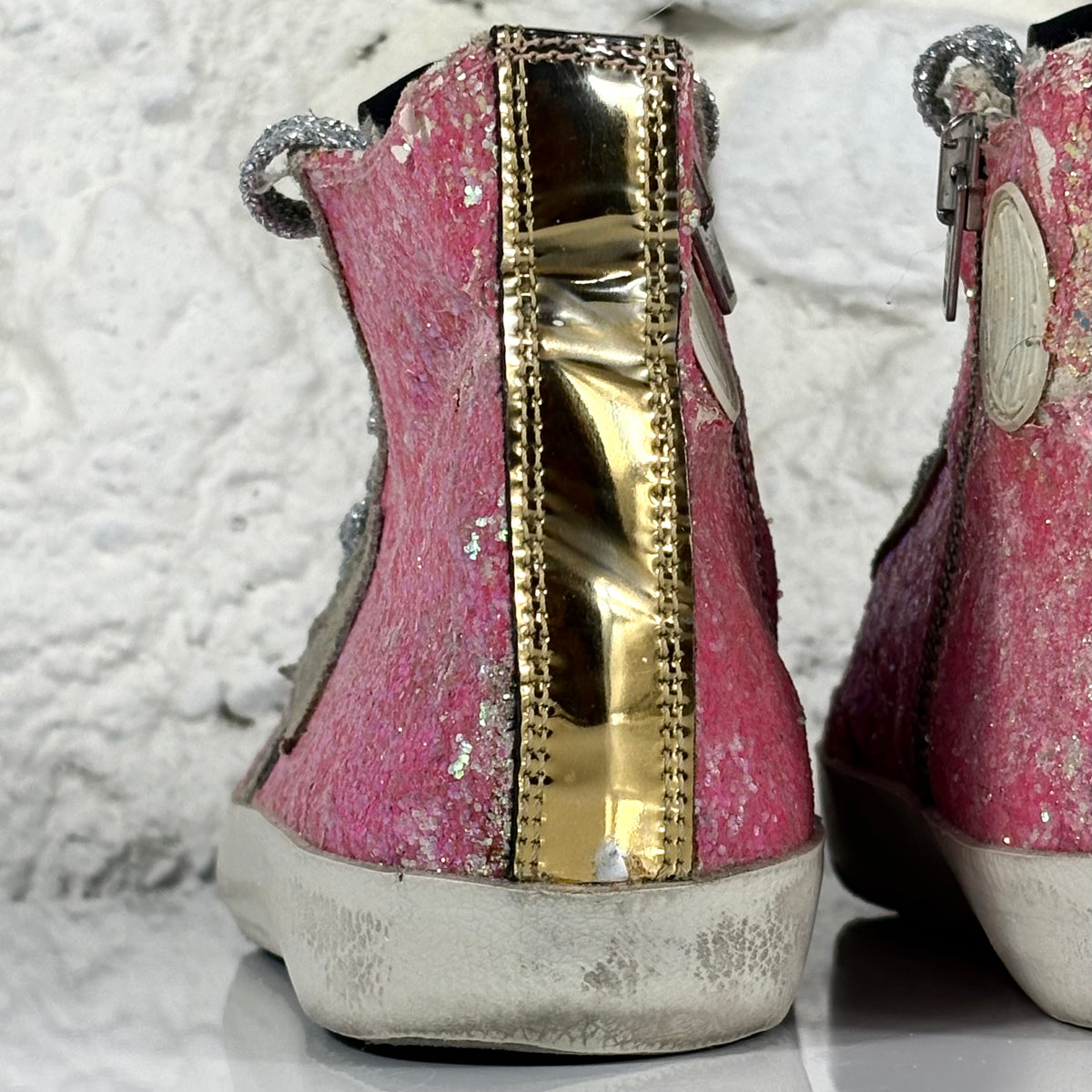 Golden goose Francy rosa a paillettes con stella grigia e inserti oro 35