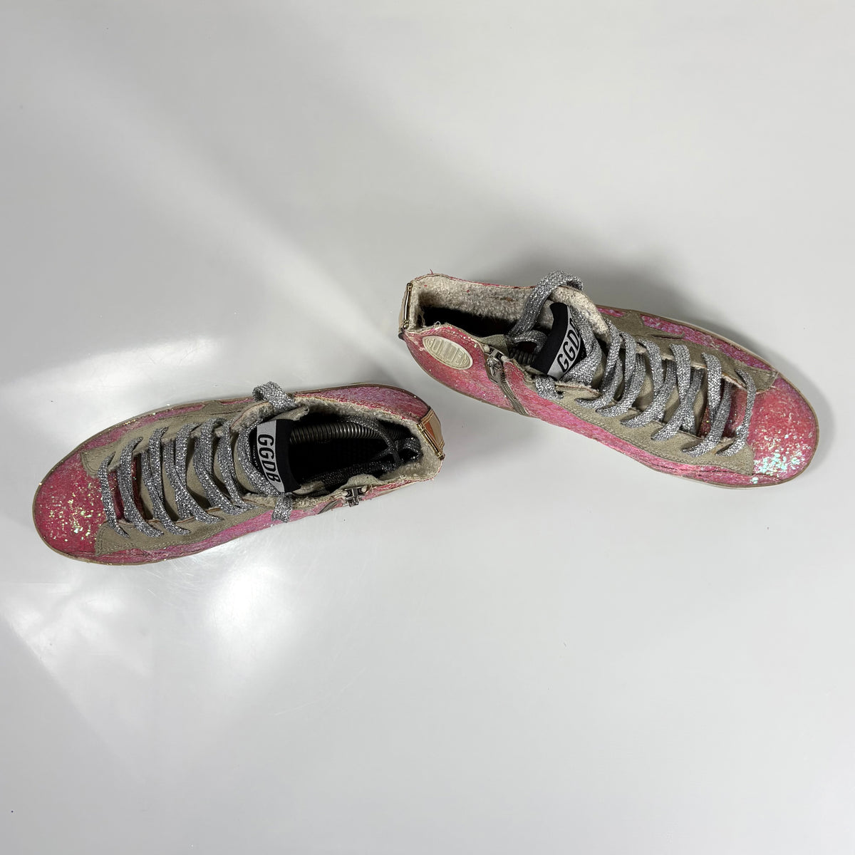 Golden goose Francy rosa a paillettes con stella grigia e inserti oro 35