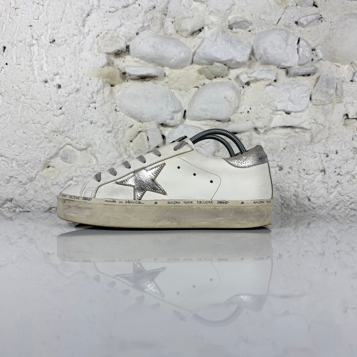 Golden goose Hi Star bianche con stella e talloncini argento 38