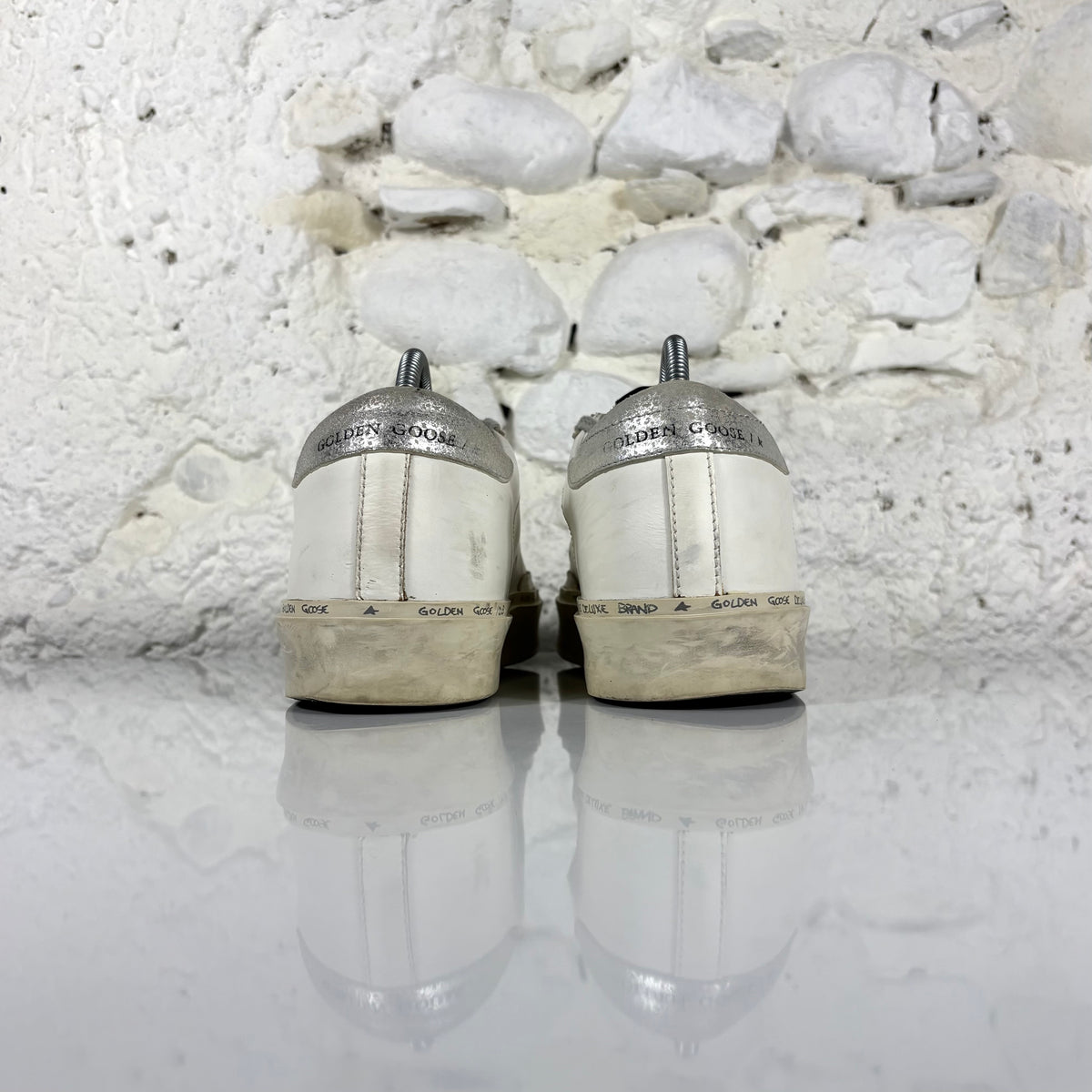 Golden goose Hi Star bianche con stella e talloncini argento 38