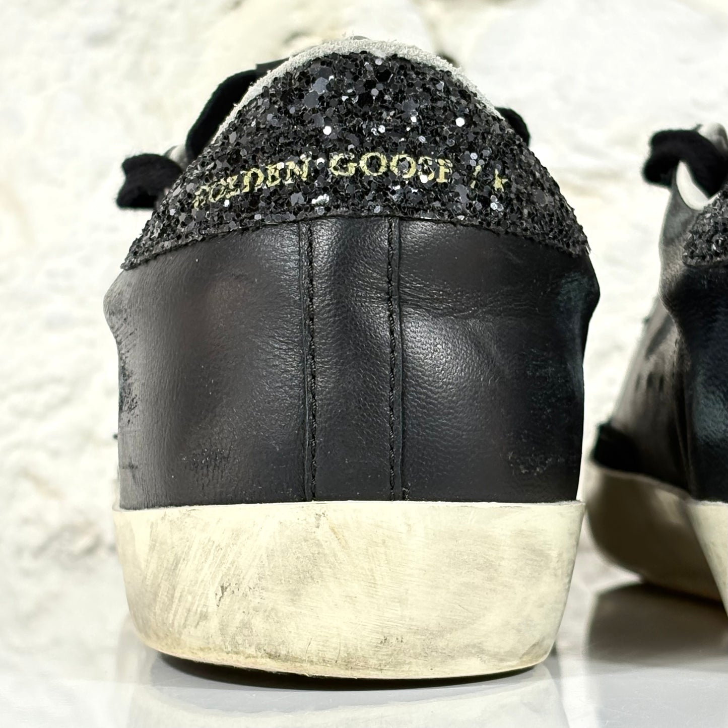 Golden goose Superstar nere con talloncini neri brillantinati 40