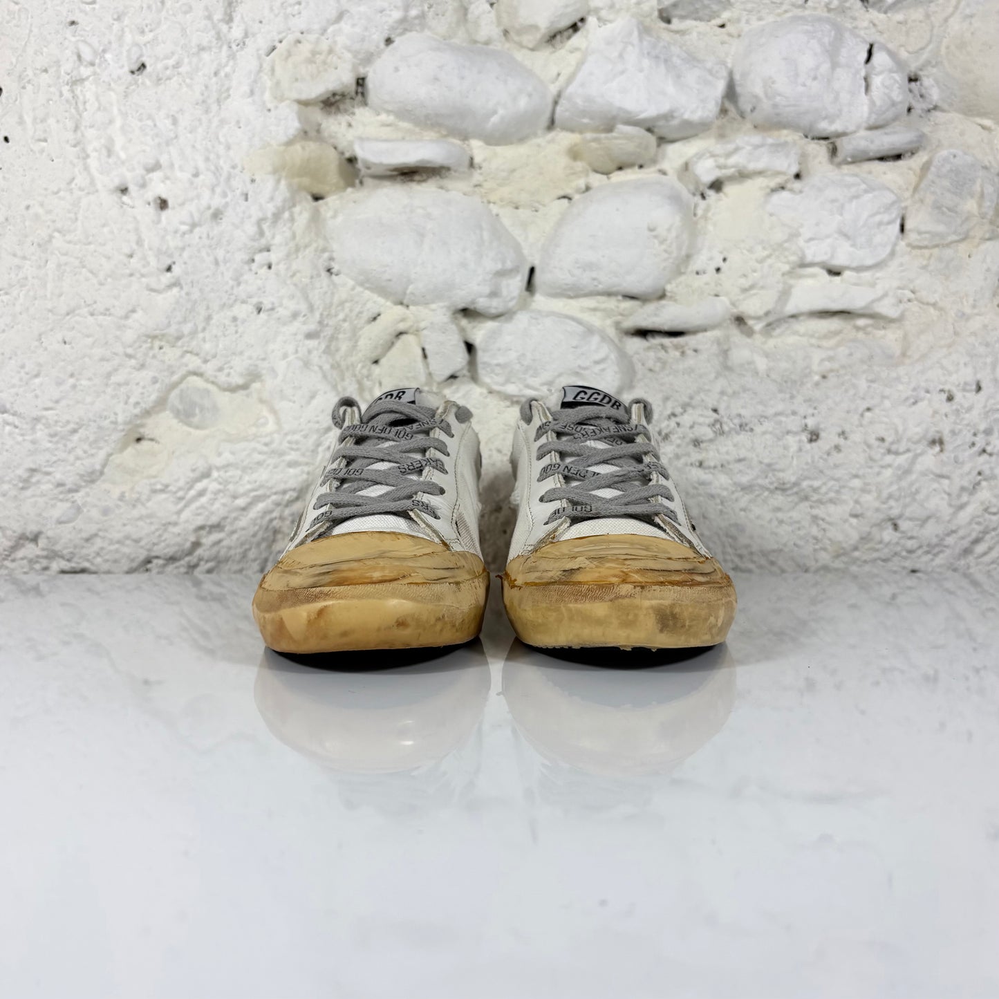 Golden goose Superstar LTD bianche in tela con punta e suola gialla 38