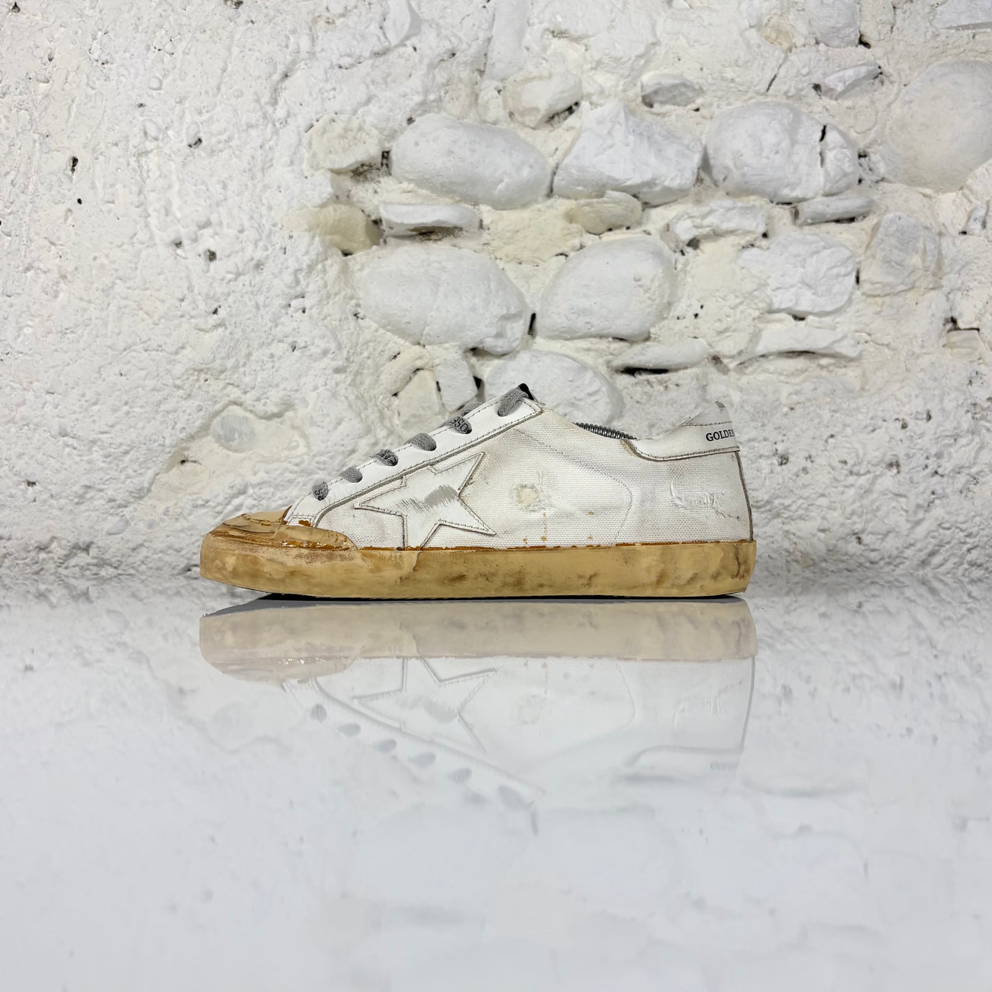 Golden goose Superstar LTD bianche in tela con punta e suola gialla 38
