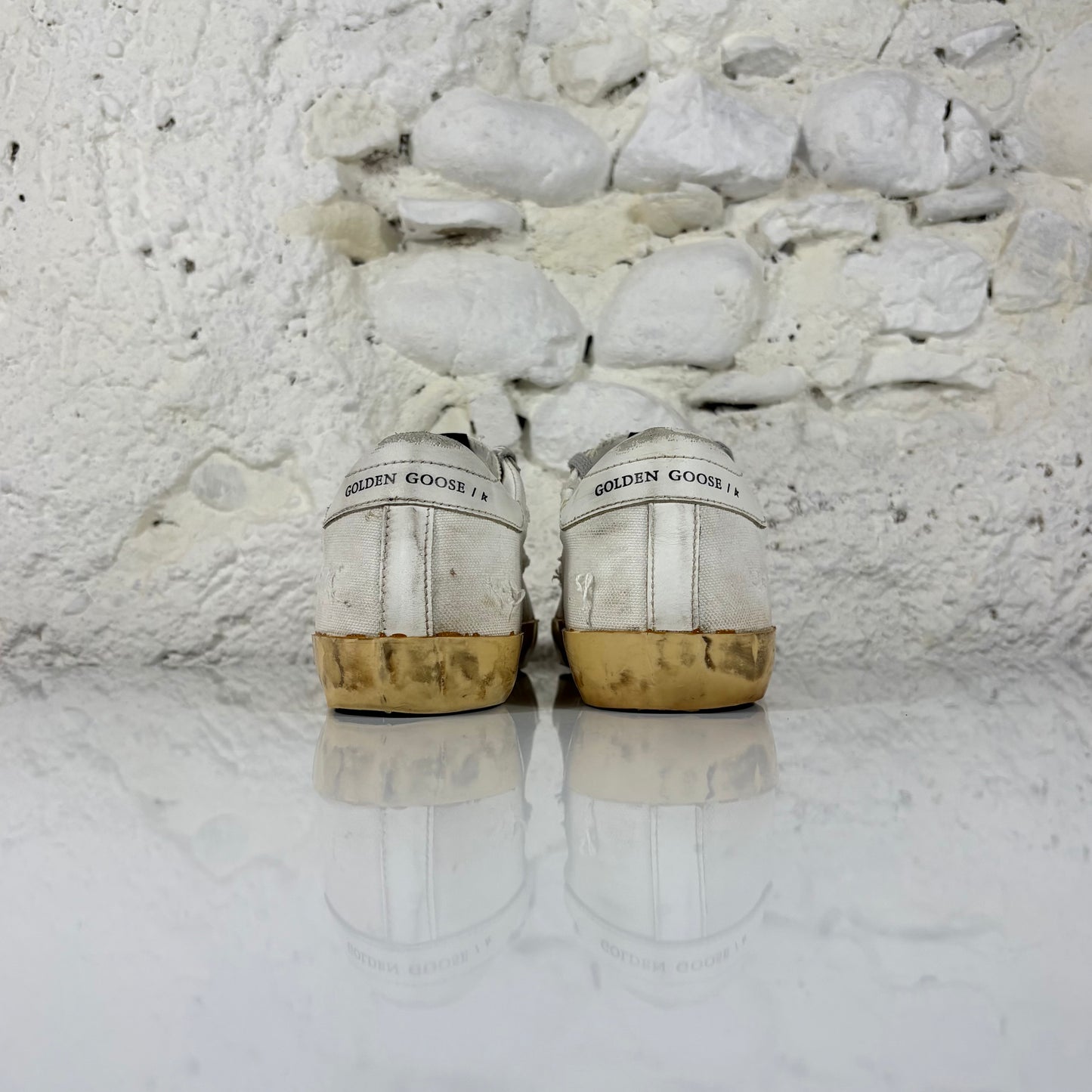 Golden goose Superstar LTD bianche in tela con punta e suola gialla 38