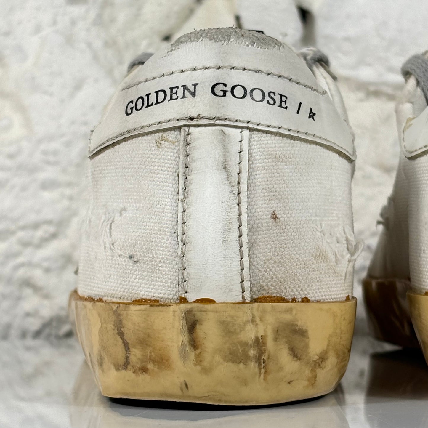 Golden goose Superstar LTD bianche in tela con punta e suola gialla 38