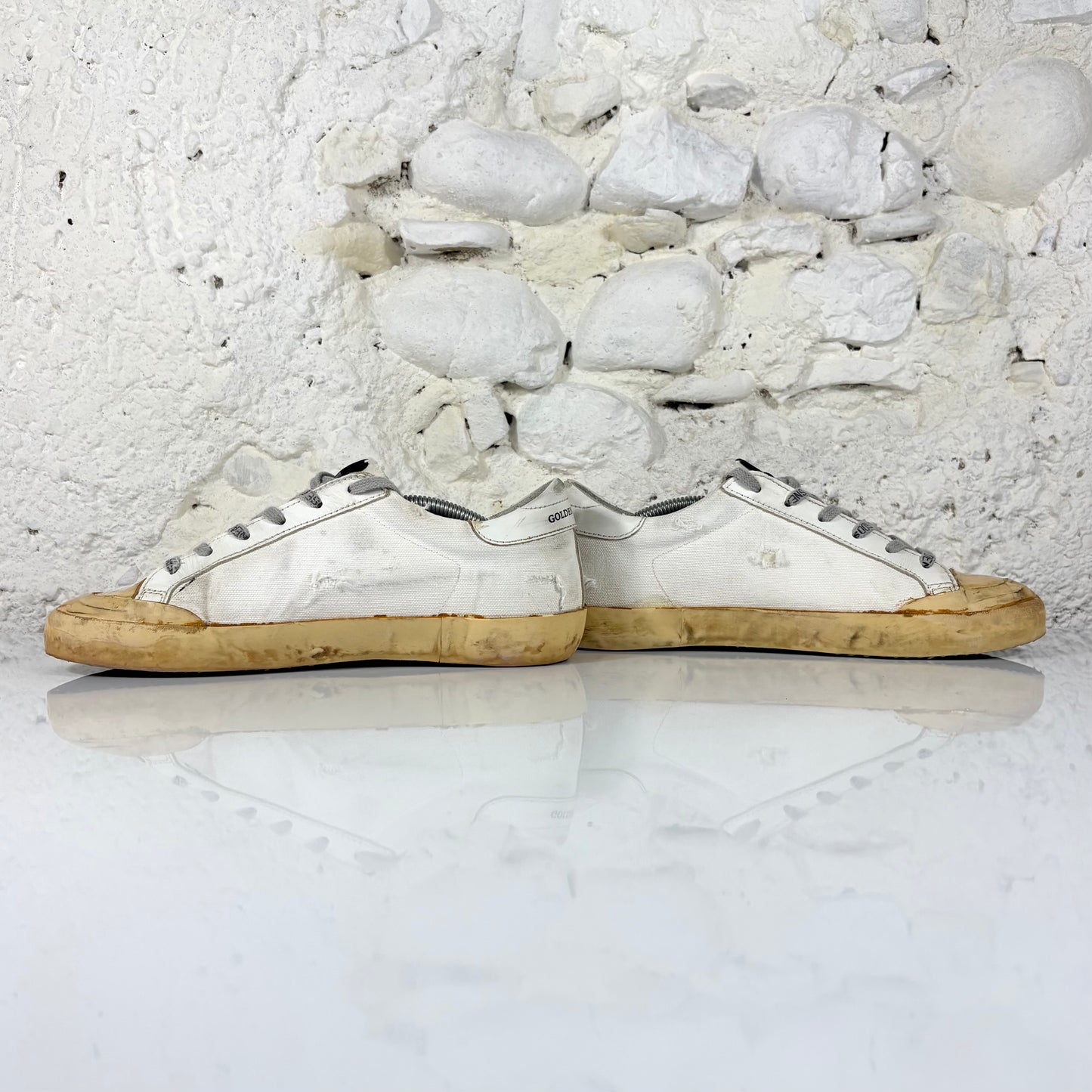 Golden goose Superstar LTD bianche in tela con punta e suola gialla 38