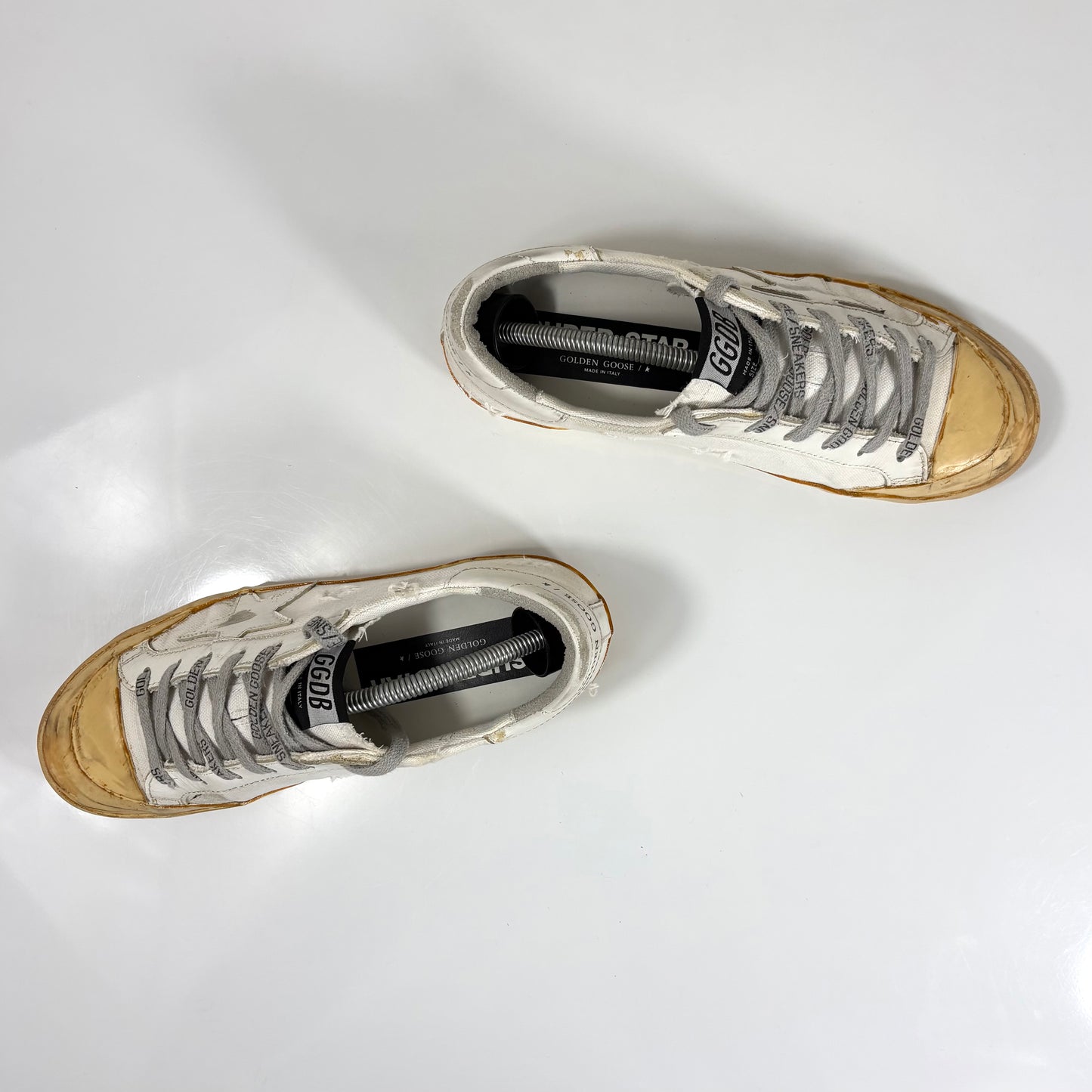 Golden goose Superstar LTD bianche in tela con punta e suola gialla 38