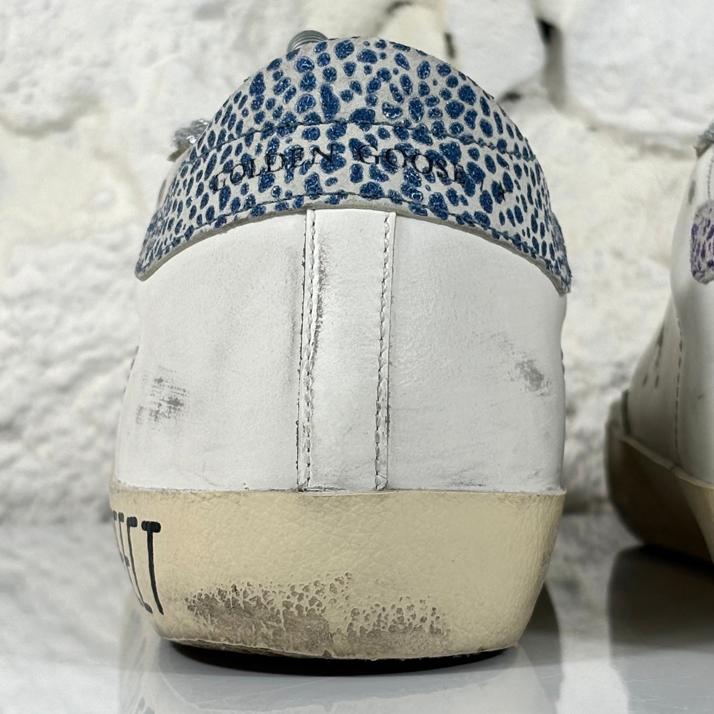 Golden goose Superstar bianche con stella argento e talloncini bianchi con macchie viola 41