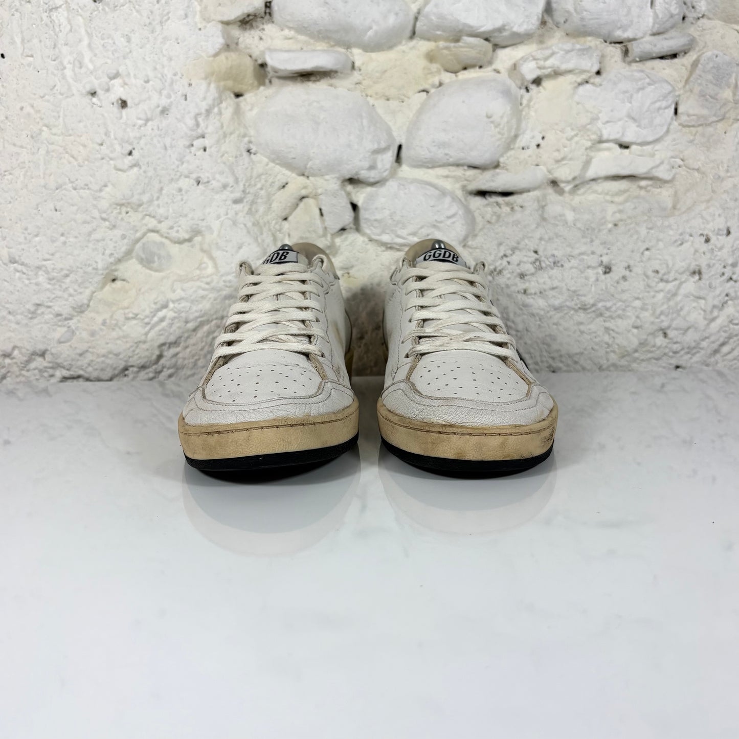 Golden goose Ballstar bianche con stella verde scuro e talloncini oro rosa 40