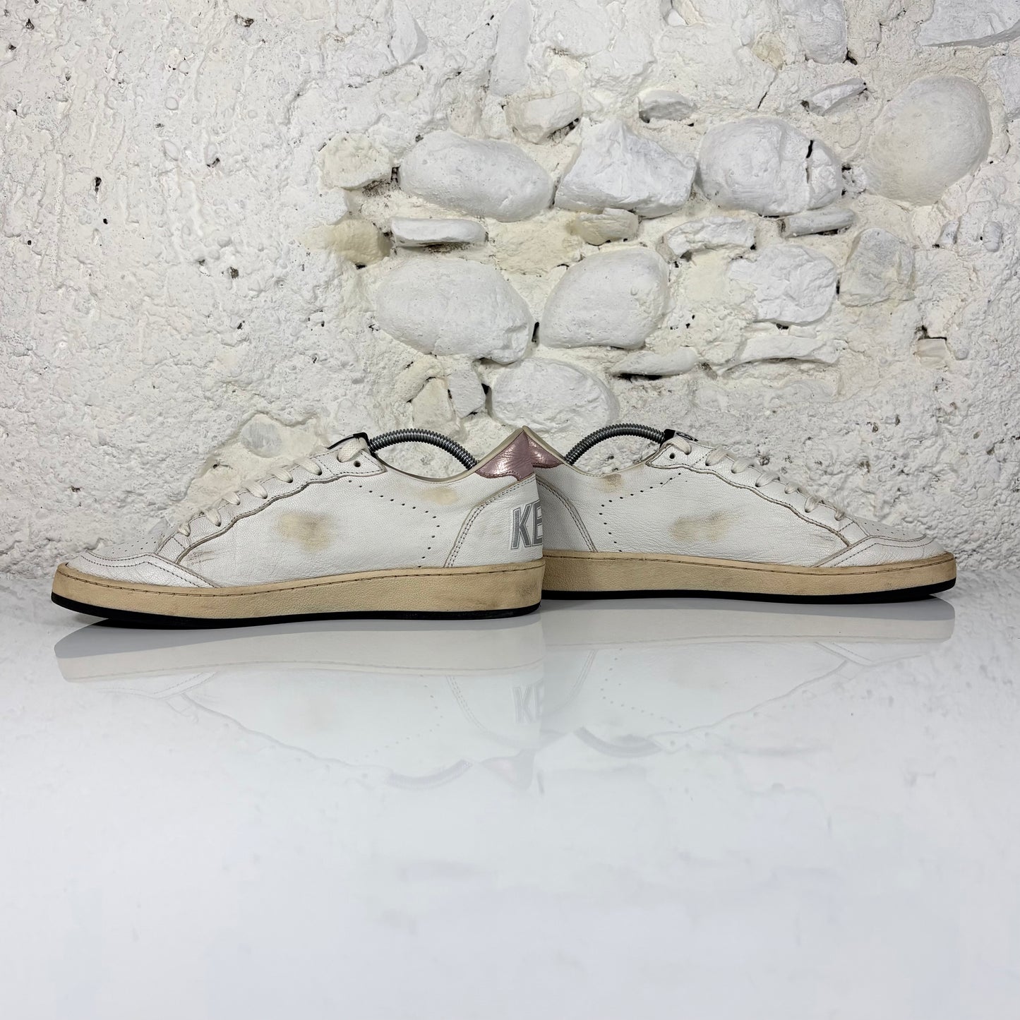 Golden goose Ballstar bianche con stella verde scuro e talloncini oro rosa 40
