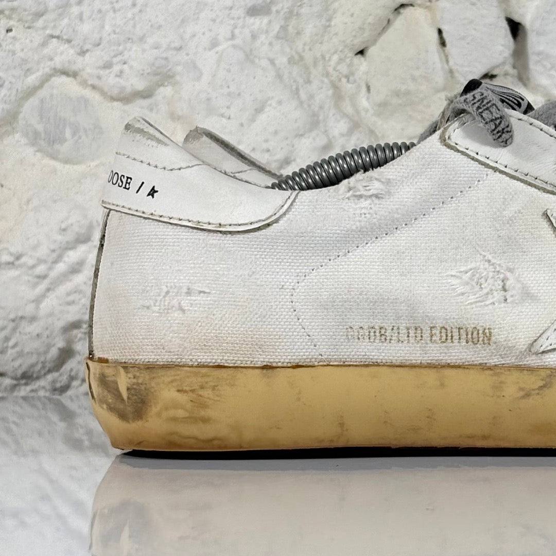 Golden goose Superstar LTD bianche in tela con punta e suola gialla 38