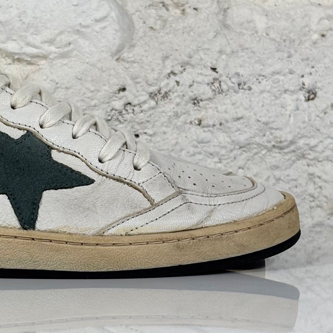 Golden goose Ballstar bianche con stella verde scuro e talloncini oro rosa 40