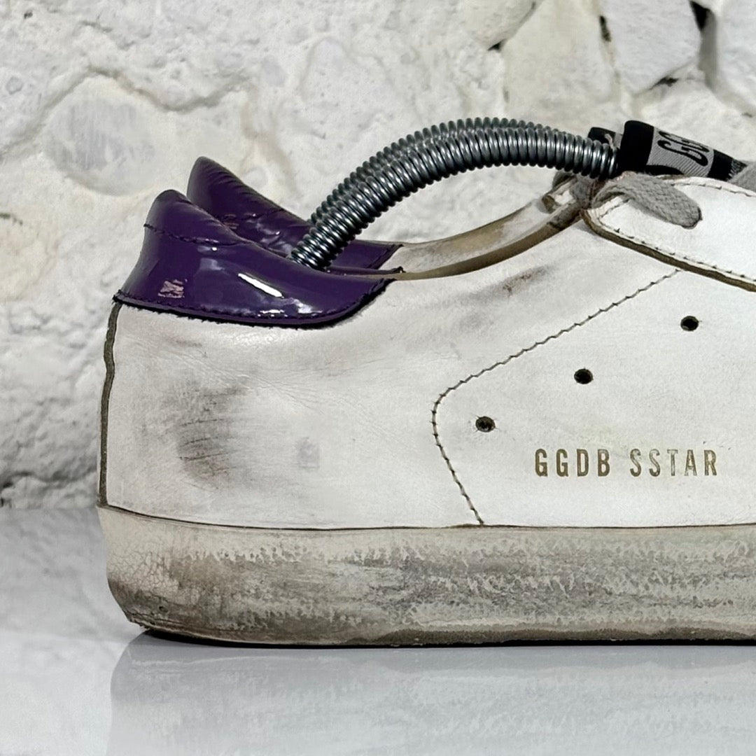 Golden goose Superstar bianche con stella grigia e talloncini viola 40