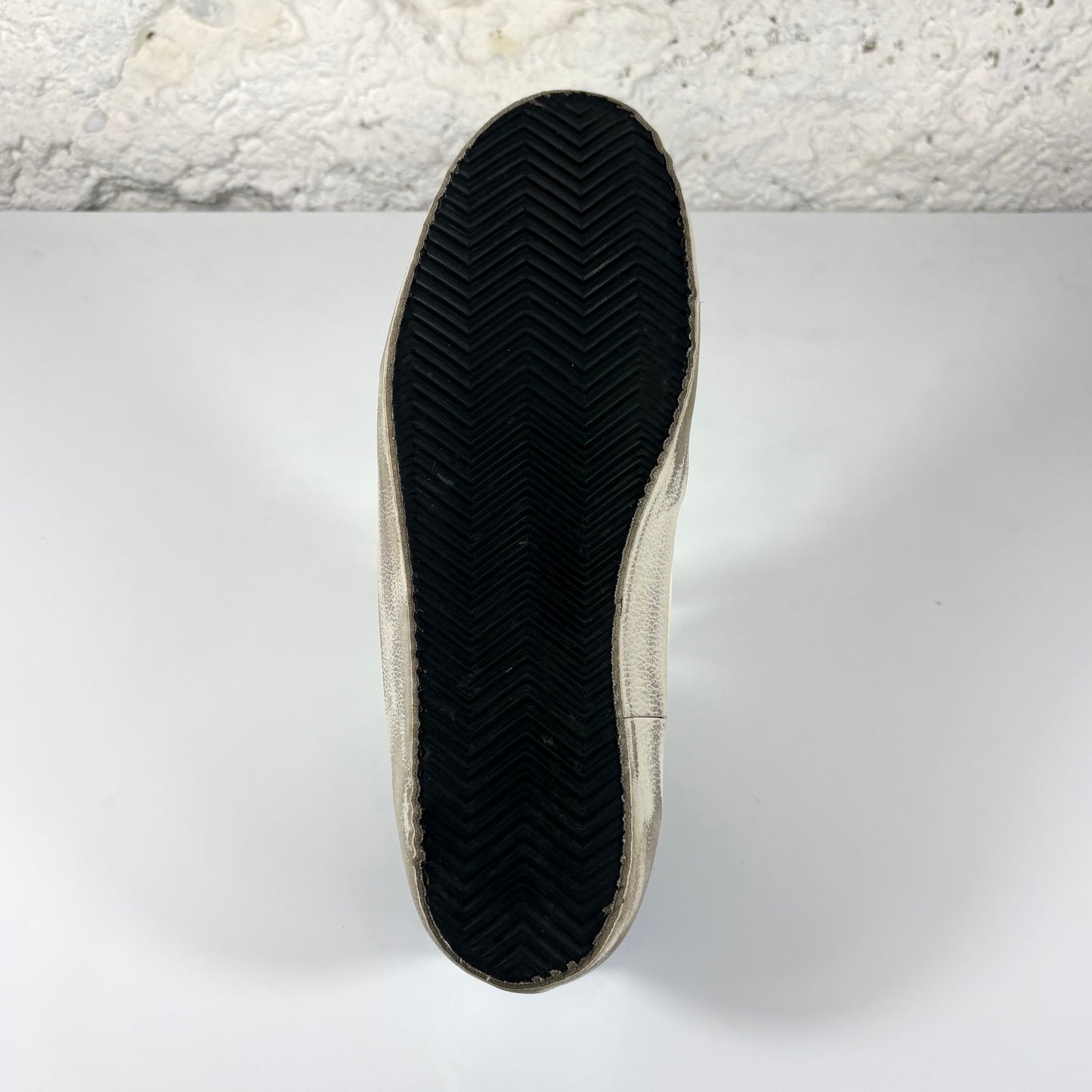 Golden goose Superstar bianche in pelle con linguetta in velluto blu e talloncini blu 41