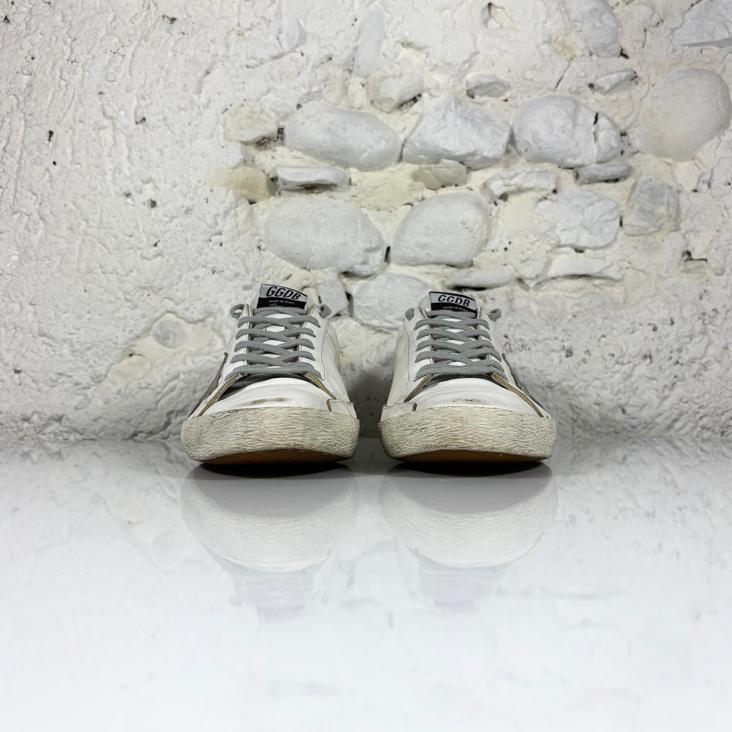 Golden goose Superstar bianche con stella grigia e talloncini "melanzana" 45