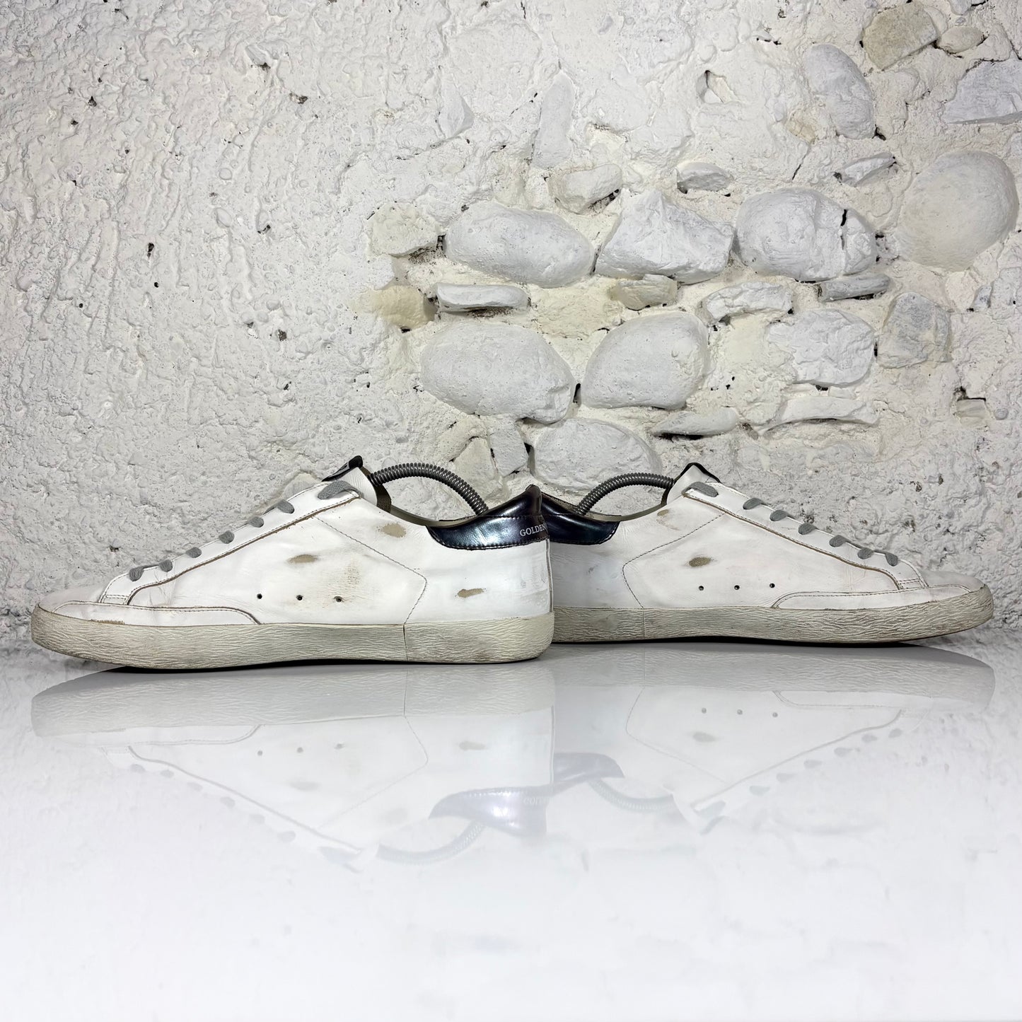 Golden goose Superstar bianche con stella grigia e talloncini "melanzana" 45