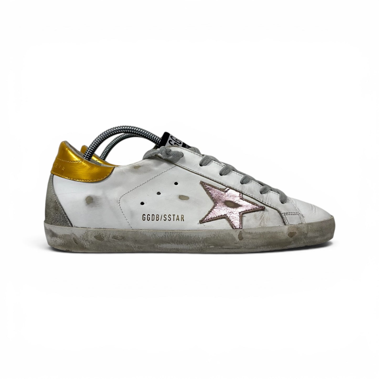 Golden Goose Superstar bianche con stella argento e talloncini arancio 39