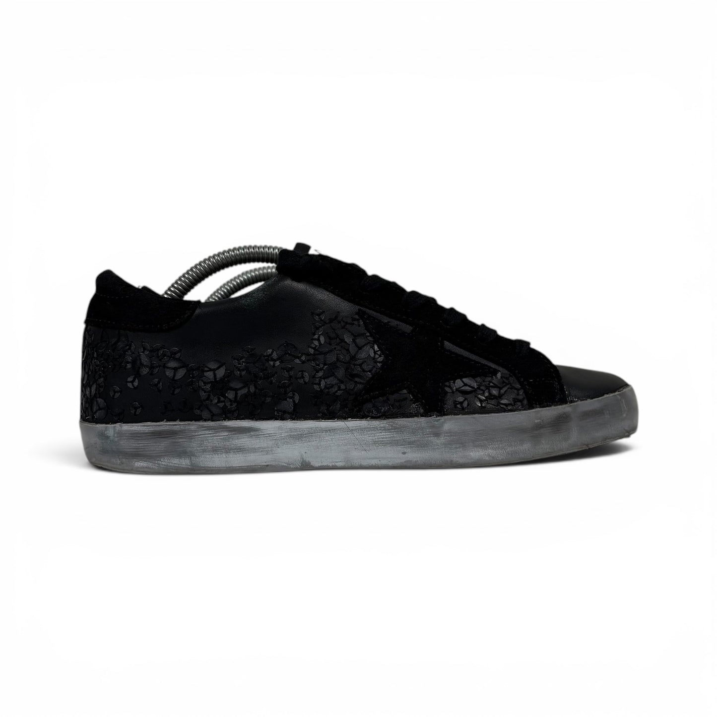 Golden goose Superstar nere con fantasia , fascia argento 36