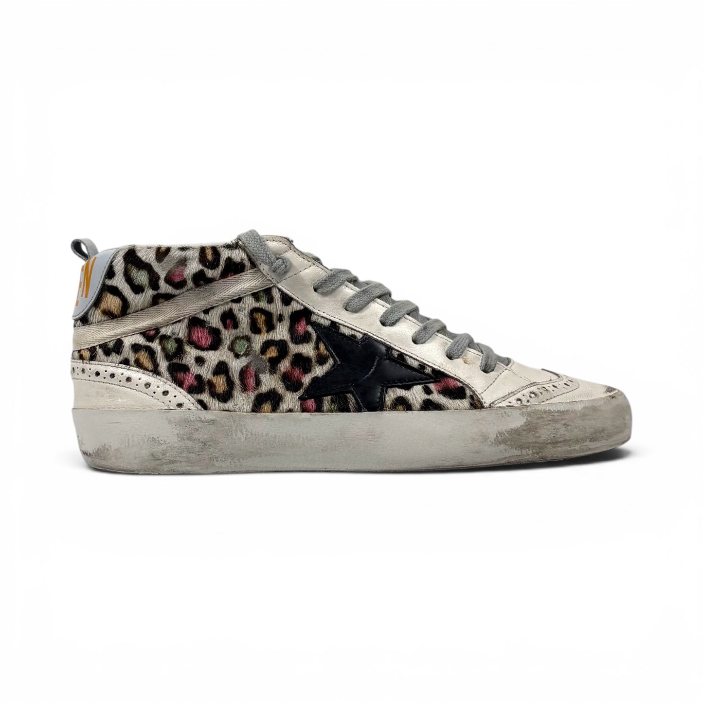 Golden goose Midstar con motivo maculato, stella nera, talloncini e punta bianchi 37