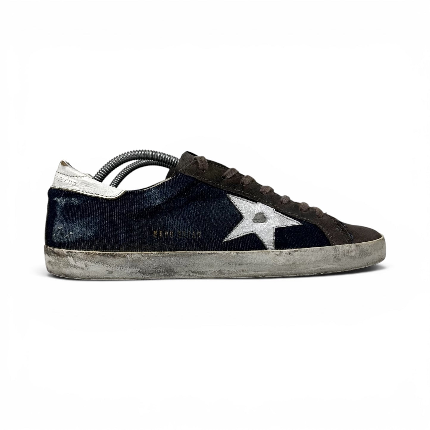Golden goose Superstar blu in denim con stella e talloncini bianchi 42