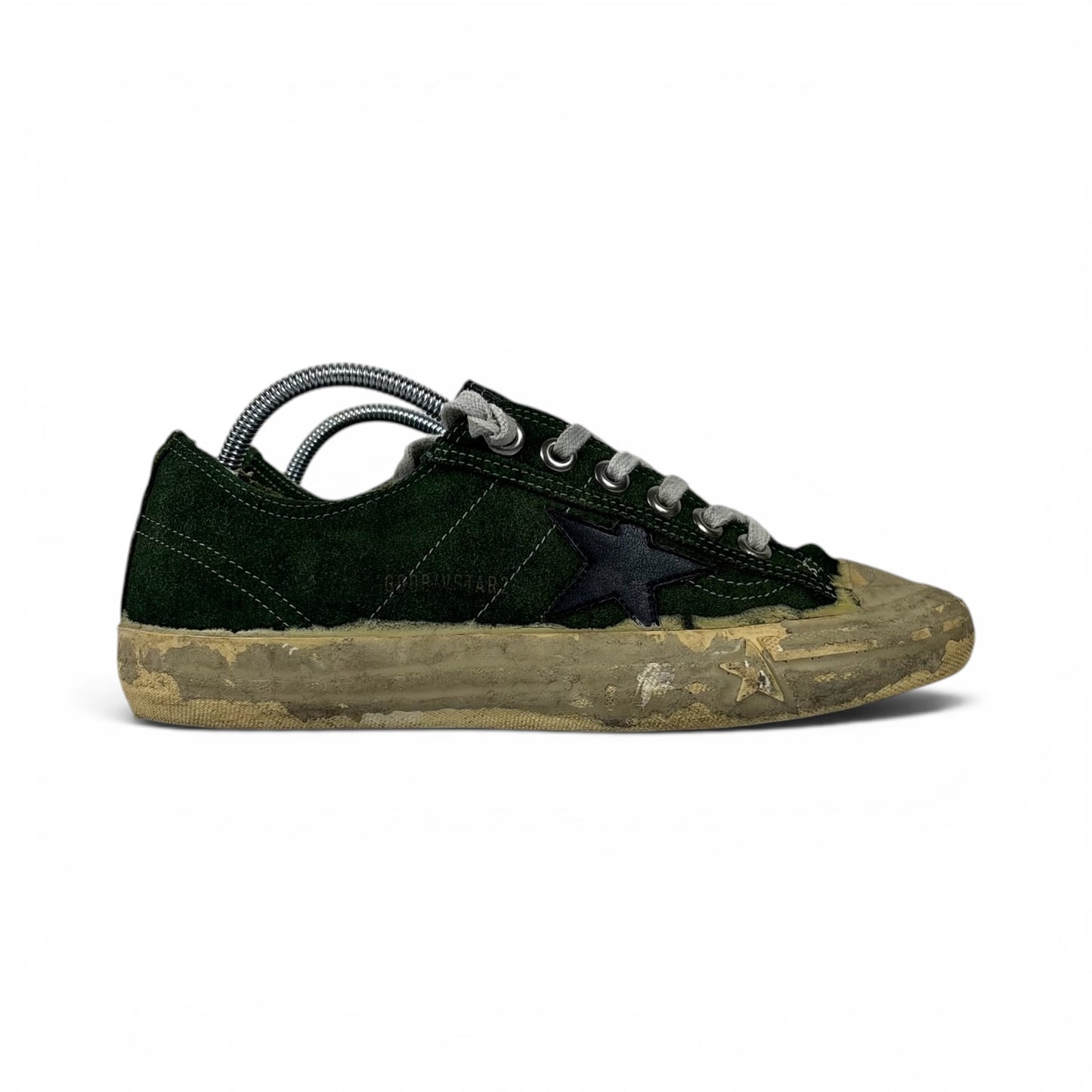 Golden goose v-star 2 verde scuro con stella nera in effetto vissuto e sporco 39