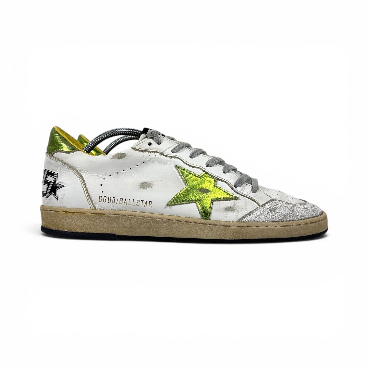 Golden goose Ballstar bianche con talloncino "lime gold" 41