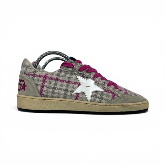 Golden goose Ballstar in trama a quadri grigio e magenta con stella bianca 38