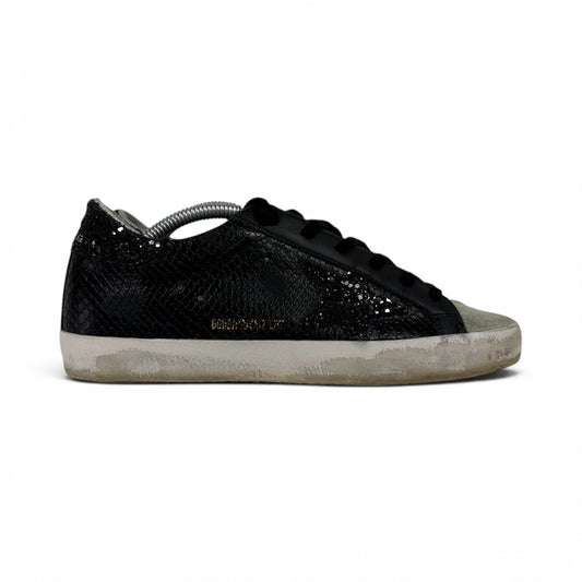 Golden goose Superstar nere a "squame" con stella e talloncini neri con paillettes 37