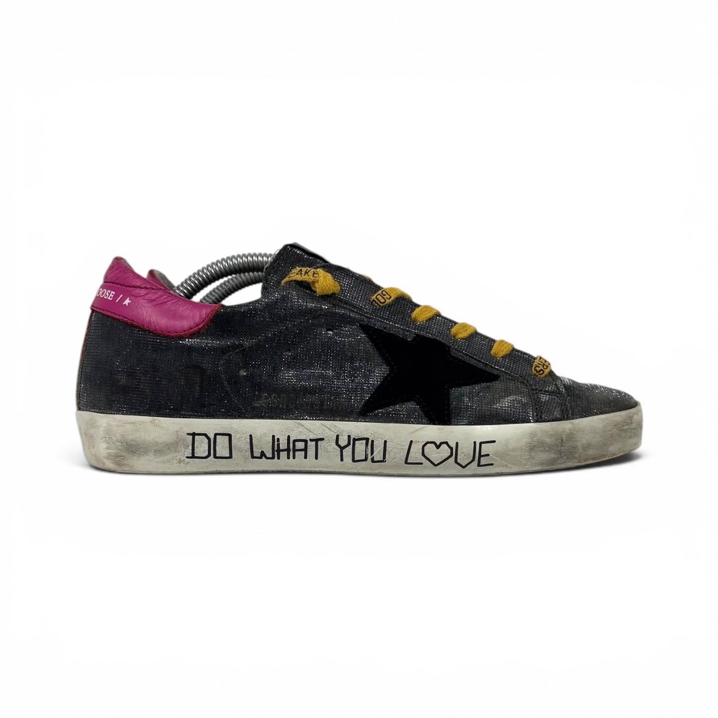 Golden goose Superstar grigio "glitter", stella nera e talloncini fucsia 37
