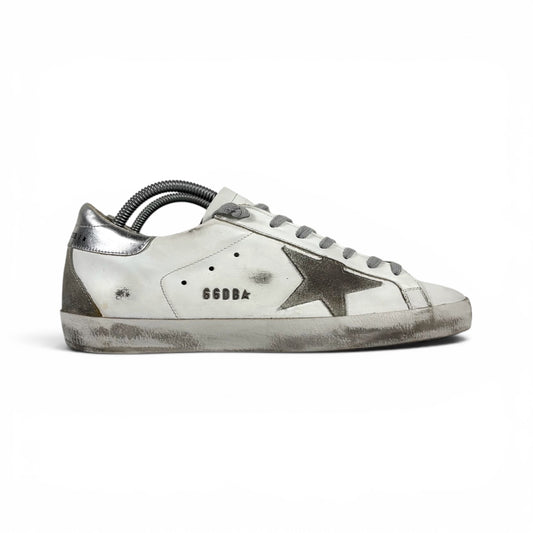 Golden goose Superstar bianche classiche con stella e talloncini argento 41