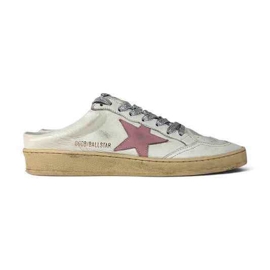 Golden goose Ballstar sabot bianche con stella rosa e lacci glitterati argento 39