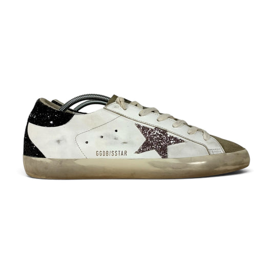 Golden goose Superstar bianche con stella argento e talloncini neri brillantanti 41