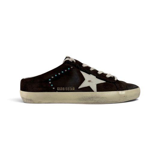 Golden goose Superstar Sabot marroni in pelle marrone scamosciata con perle 39