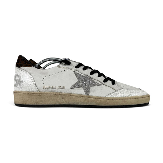 Golden goose Ballstar bianche con stella rosa glitterata e talloncini maculati 40