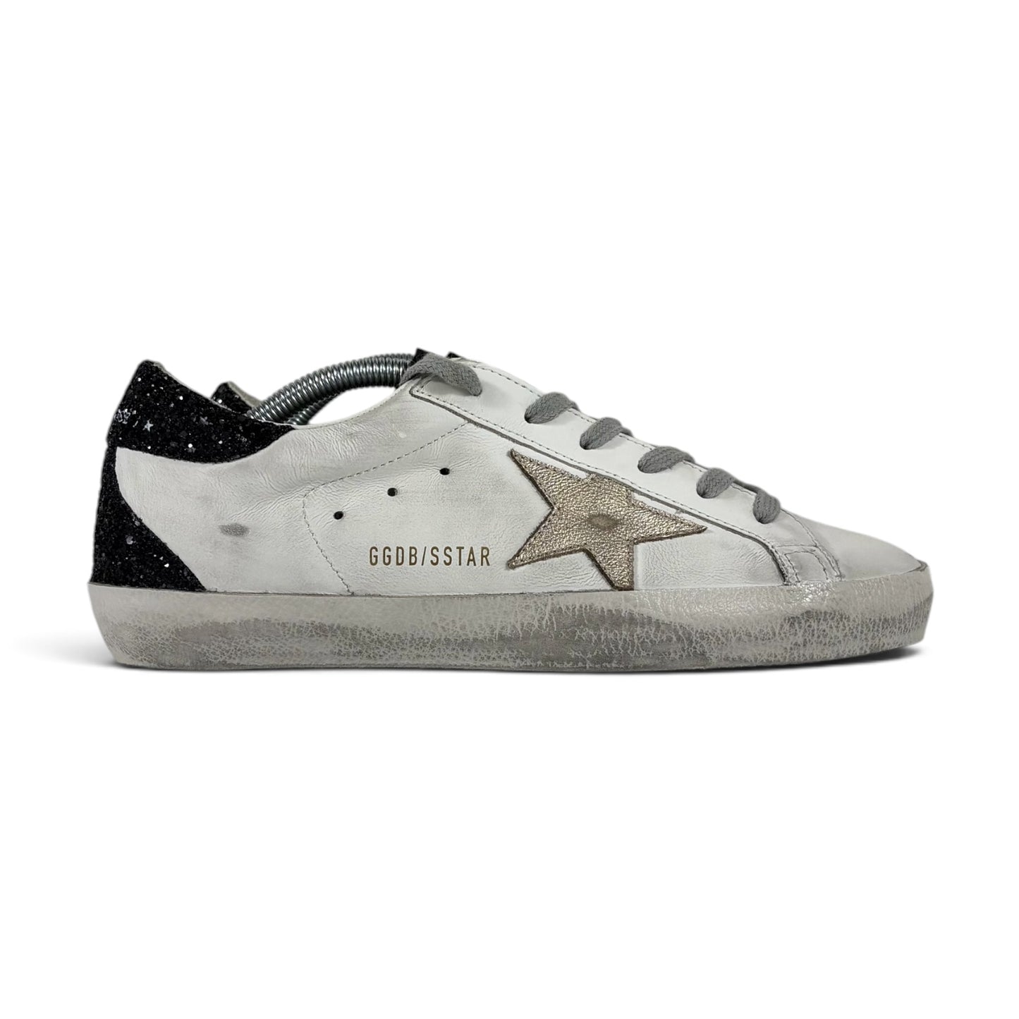 Golden goose Superstar bianche con stella dorata e talloncini neri con paillettes 38