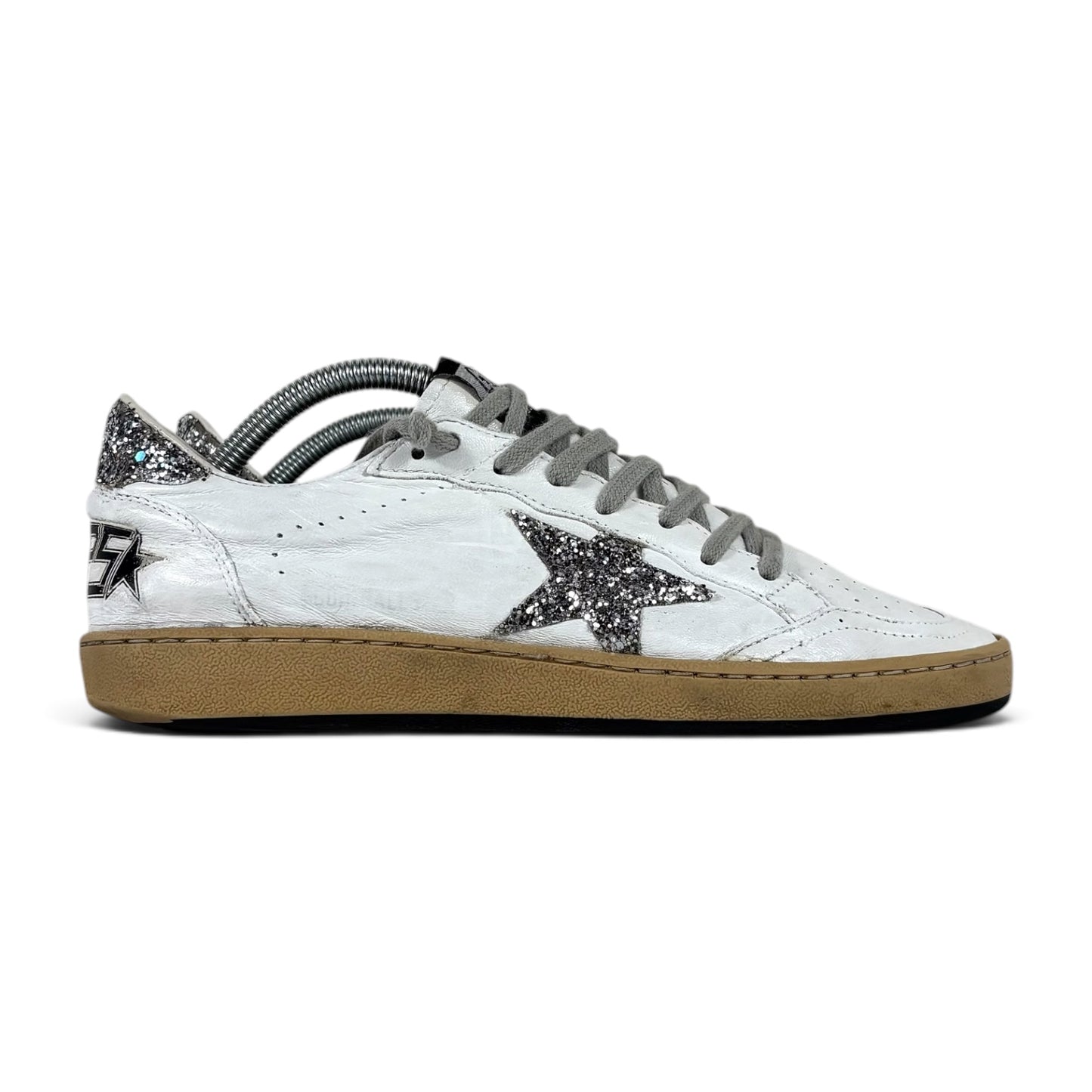 Golden goose Ballstar bianche con stella e talloncini argento con paillettes 38
