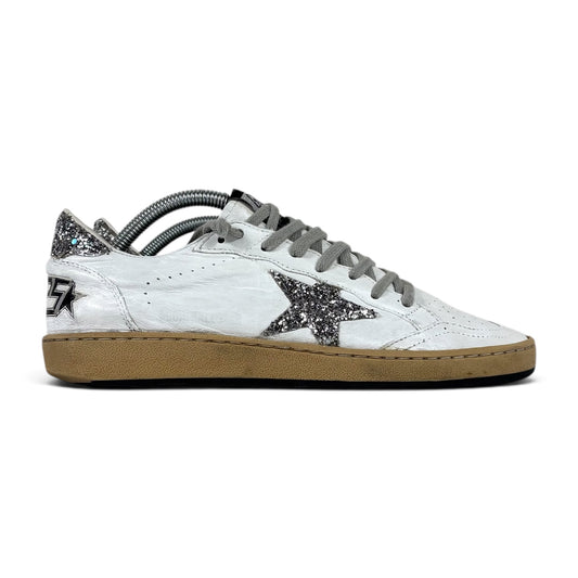 Golden goose Ballstar bianche con stella e talloncini argento con paillettes 38