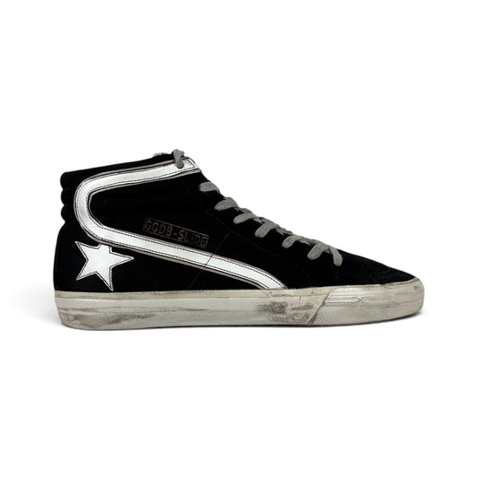 Golden goose Slide in tela nera con stella  e striscia bianca 39