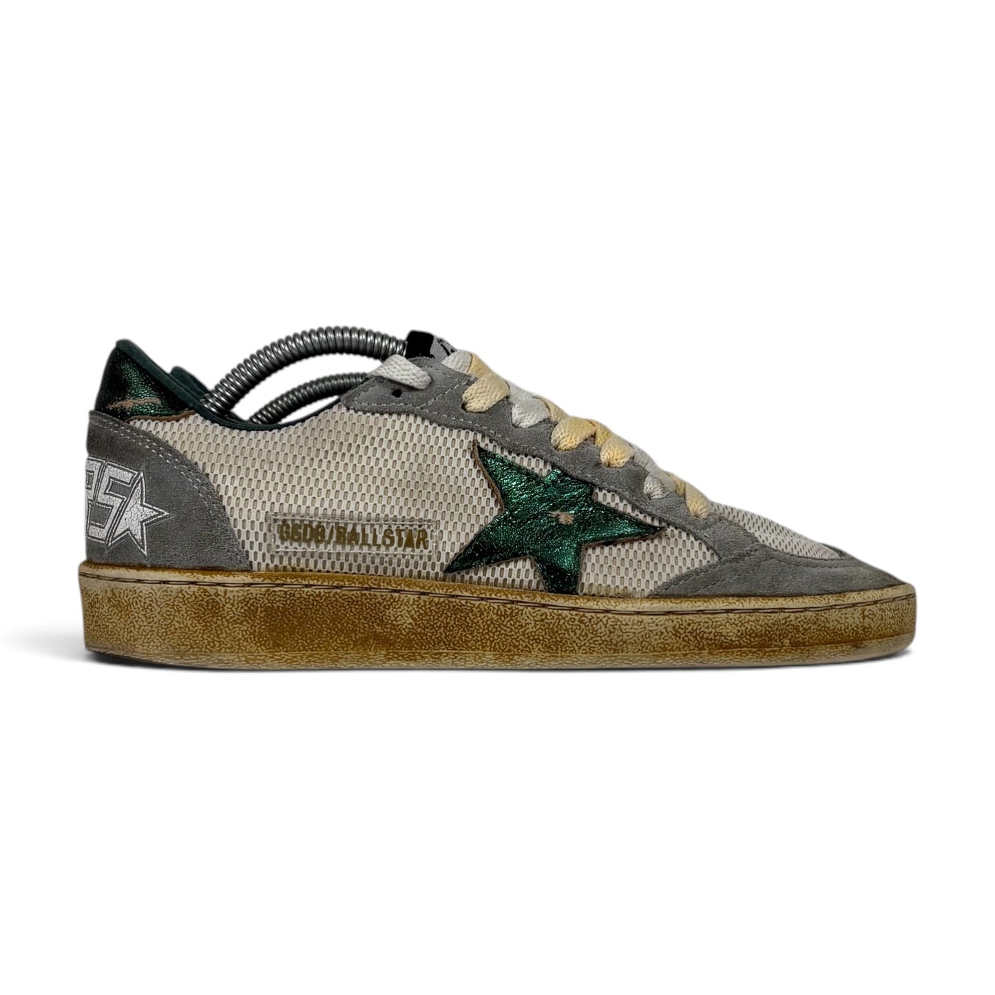 Golden goose Ballstar beige e grigio con stella e talloncini verde metallizzato 36