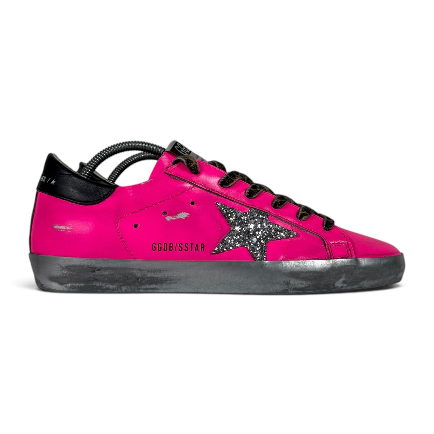 Golden goose Superstar fucsia con stella argento e talloncini neri 39