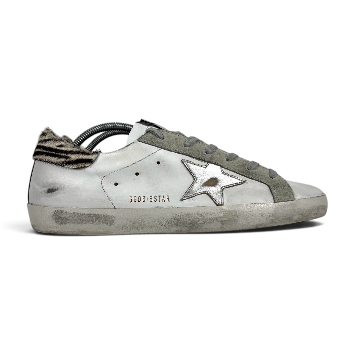 Golden goose Superstar bianche con stella argento e talloncini zebrati 41