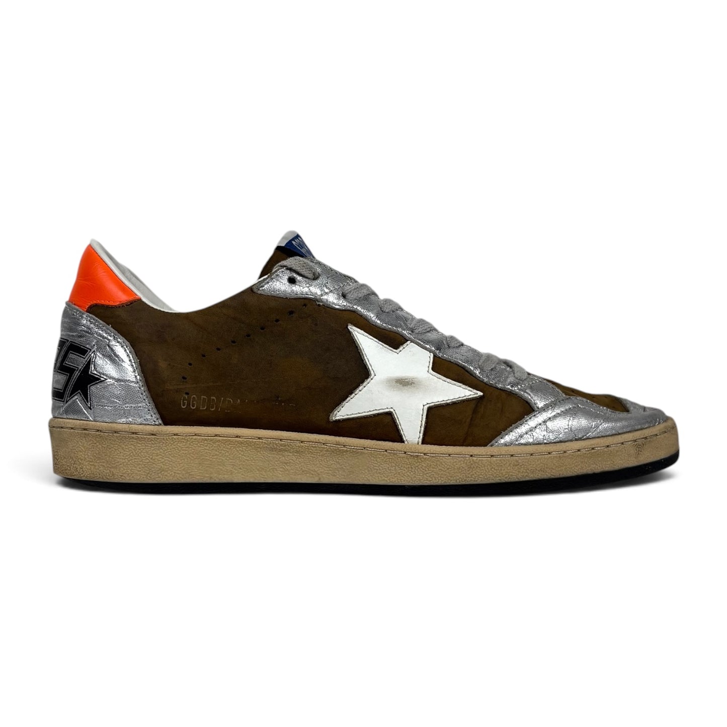 Golden goose Ballstar marroni e argento con stella bianca e talloncini arancio 43