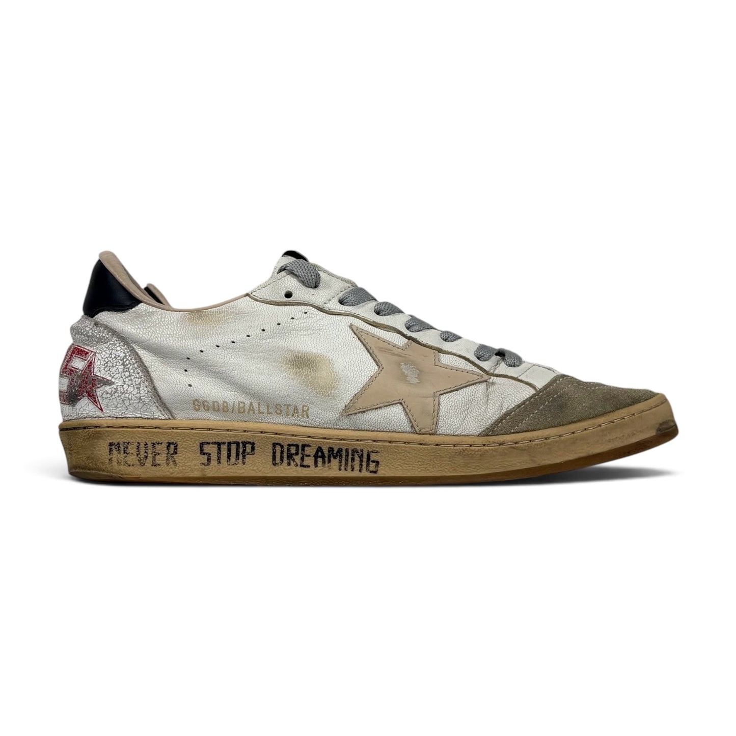 Golden goose Ballstar bianche "Never stop dreaming" con stella tortora e talloncini neri 42