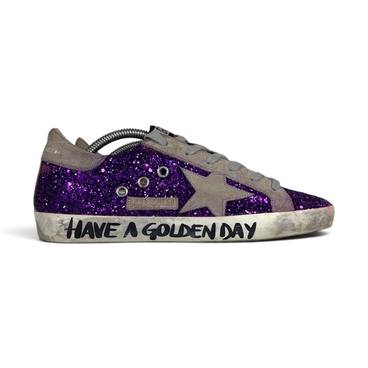 Golden goose Superstar con paillettes viola e stella grigia 37
