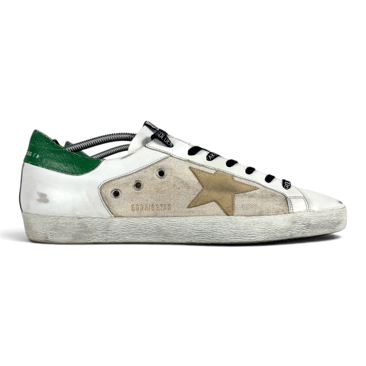 Golden goose Superstar bianche con talloncini verdi e stella beige 46