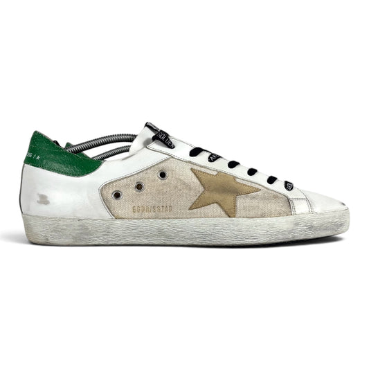 Golden goose Superstar bianche con talloncini verdi e stella beige 46
