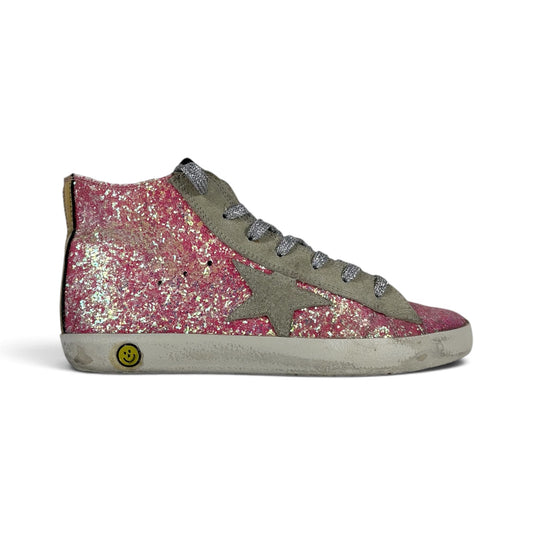 Golden goose Francy rosa a paillettes con stella grigia e inserti oro 35