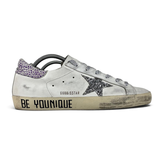 Golden goose Superstar bianche con stella argento e talloncini bianchi con macchie viola 41