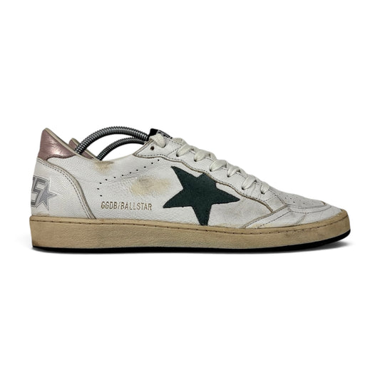 Golden goose Ballstar bianche con stella verde scuro e talloncini oro rosa 40