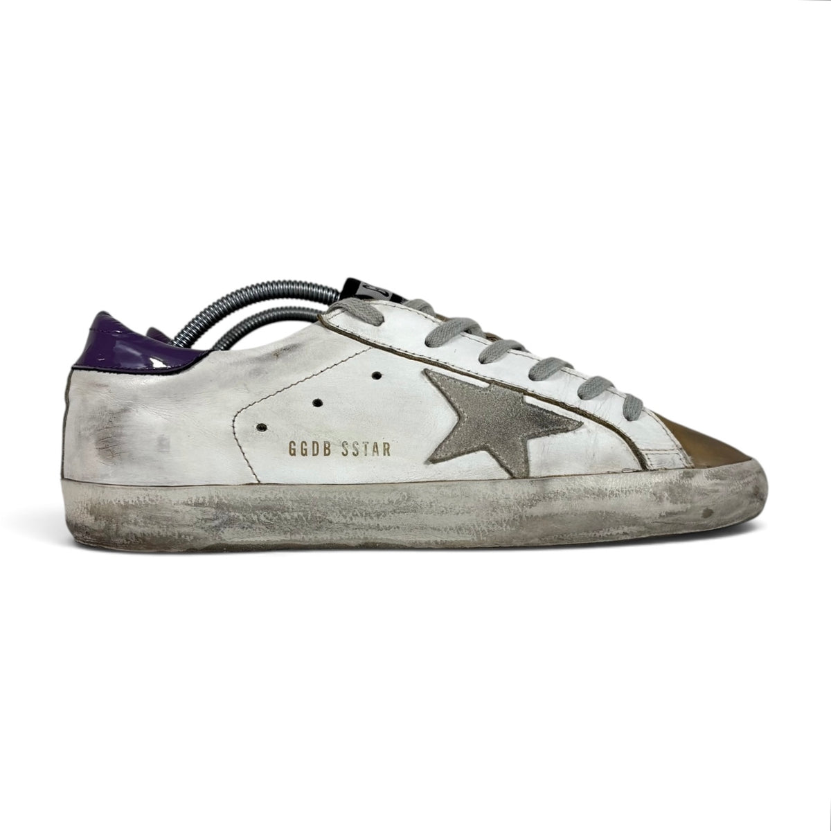 Golden goose Superstar bianche con stella grigia e talloncini viola 40